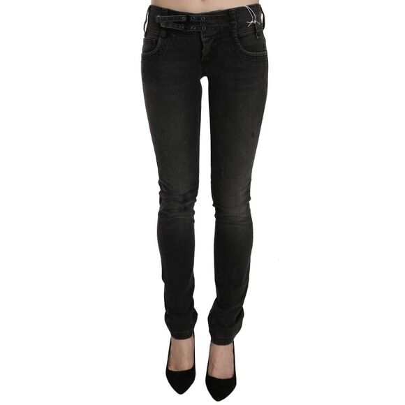 John Galliano Black Washed Low Waist Slim Fit Skinny Denim Pants Women's Jeans